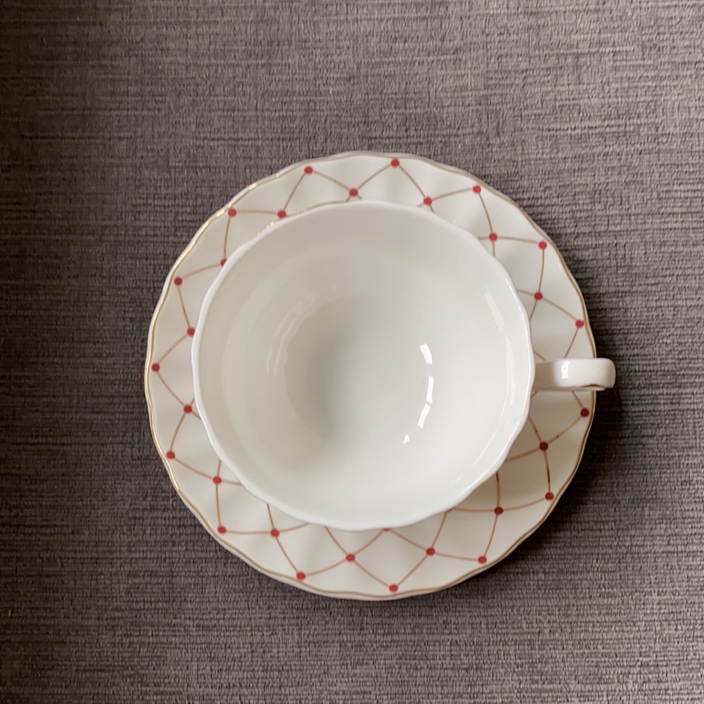 Grace Tea ware red polka dot/gold lines cup/saucer - Picture 2 of 8